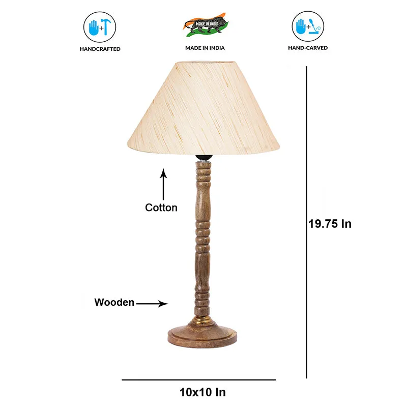 Glow Mesa Table Lamp With Carved Wooden Base - Ivory,Brown media 6