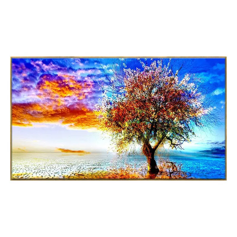 Front view of a rectangular multicolour scenic canvas wall painting