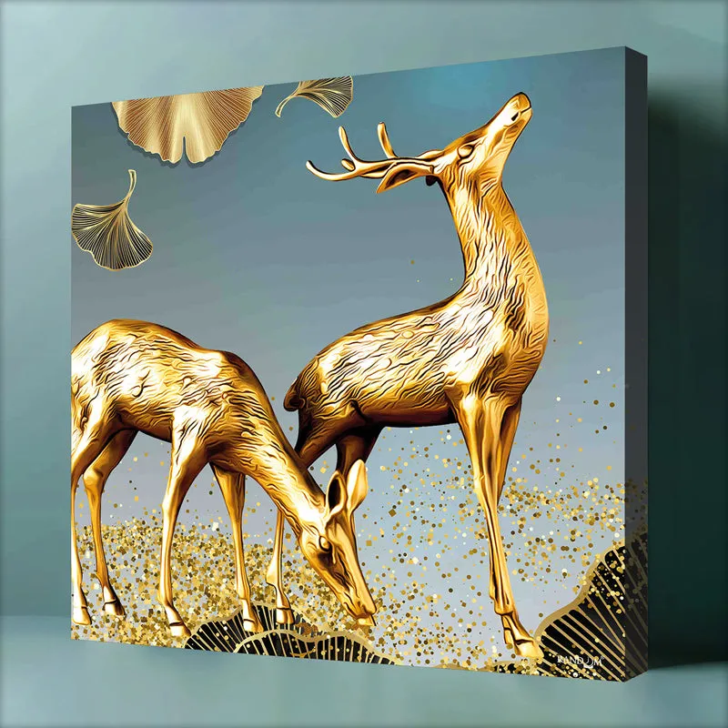 Golden Stags Canvas Wall Painting media 5