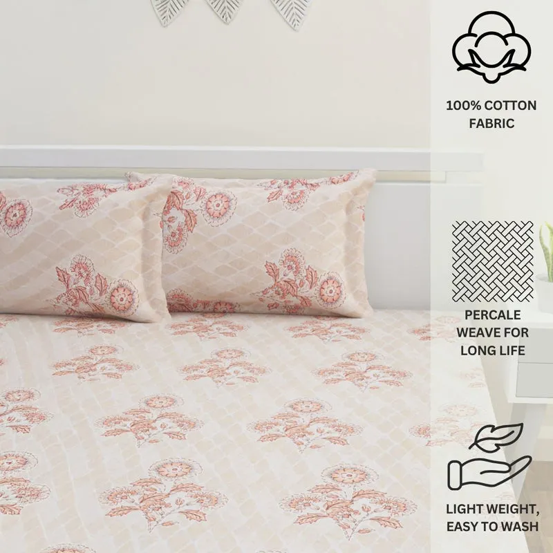 Marigold Fields Cotton Bedsheet (Peach) - 144 TC media 12