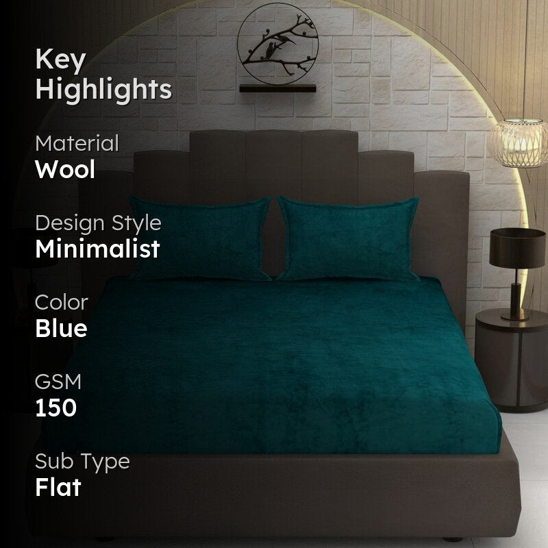 SolidLuxe Woolen Bedsheet (Blue) - 150 GSM media 2