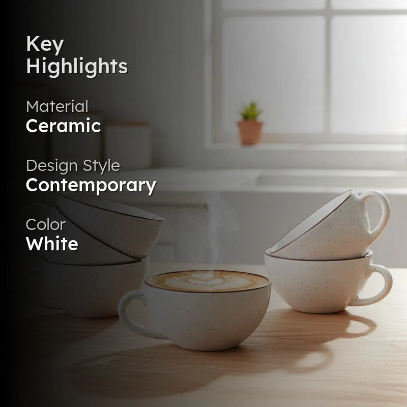 Ceramic Tea Cups (White,240 mL Each) - Set Of Six media 2