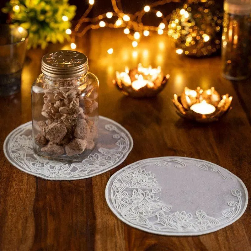 Embroidered Lotus Love Doily - Set Of Two media 1
