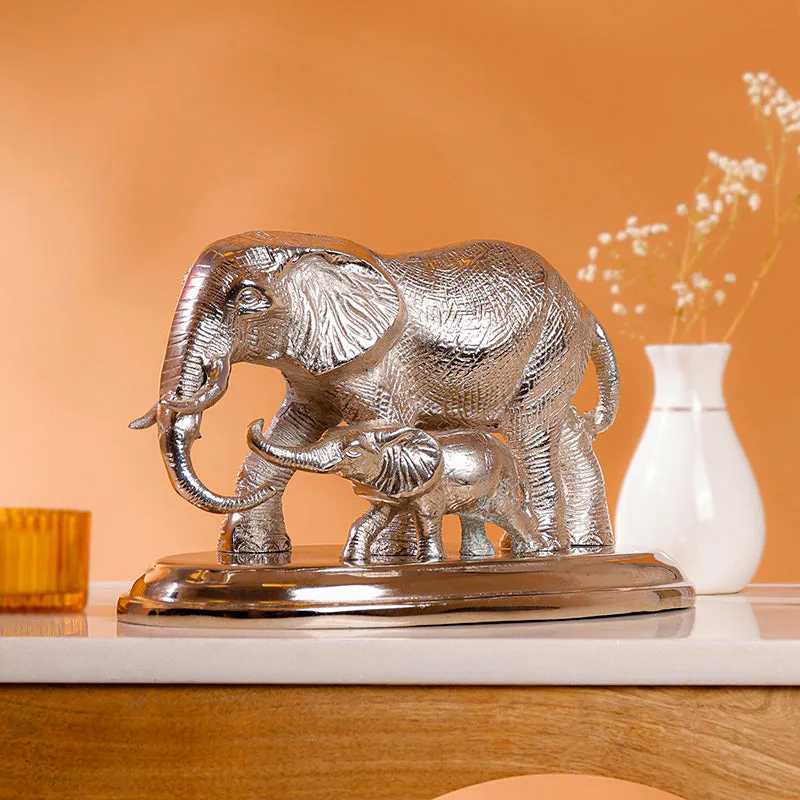 Elegant Silver Elephant Showpiece - Aluminum Animal Figurine media 1