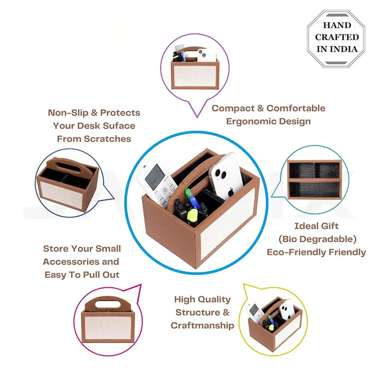 Savan Faux Leather Desk Organiser - Brown media 7