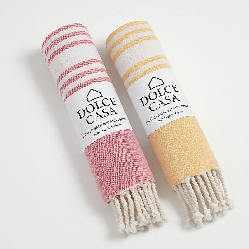 Loomera Striped Cotton Bath Towels (Yellow & Pink) - Set Of Two media 8