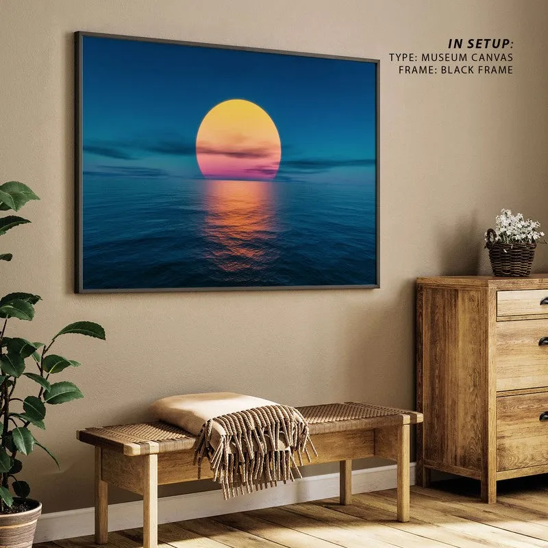 Sunset By The Ocean Canvas Wall Painting - Black Frame media 5