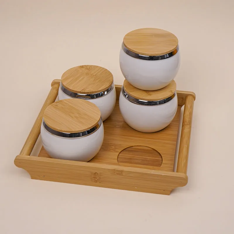 Lira White Dry Fruit Jar With Tray (360 mL Each) - Five Piece Set media 1