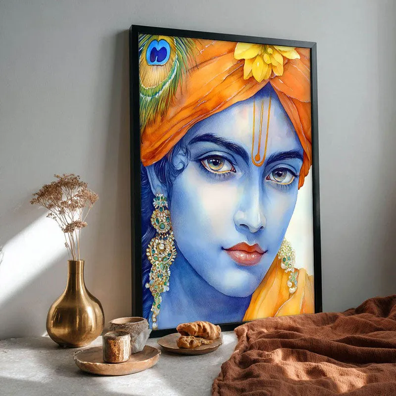 Divine Achyutha Spiritual Archival Paper Wall Painting With Frame - Black media 4