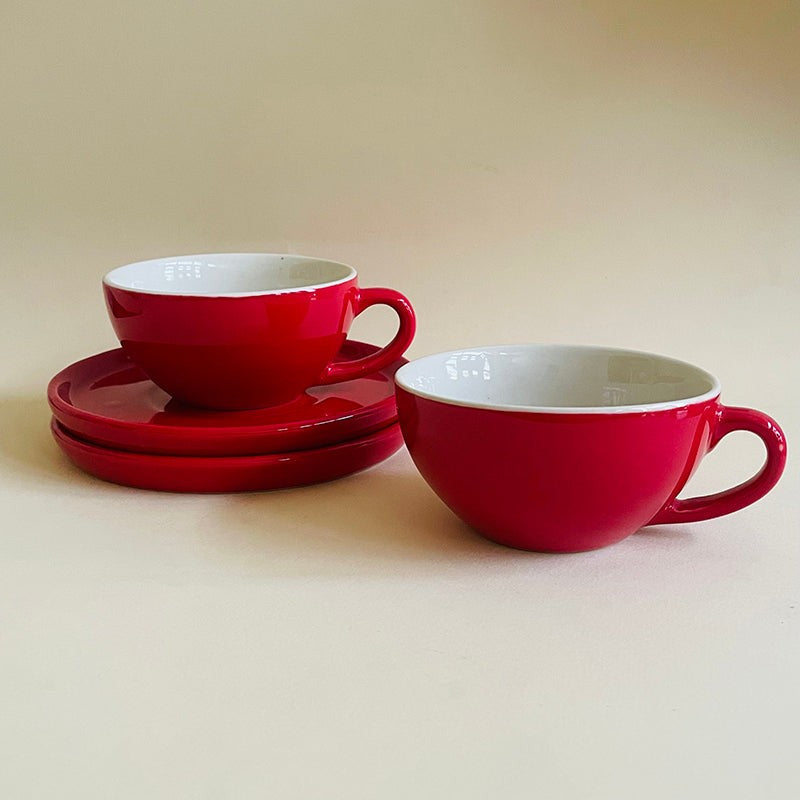 Blush & Brew Ceramic Cup & Saucer (Red/320 mL Each) - Set of Two image 5