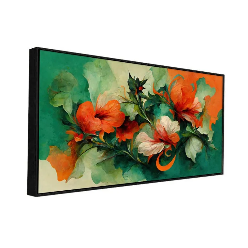 Verdant Flames Floral Canvas Wall Painting With Frame - Black media 3