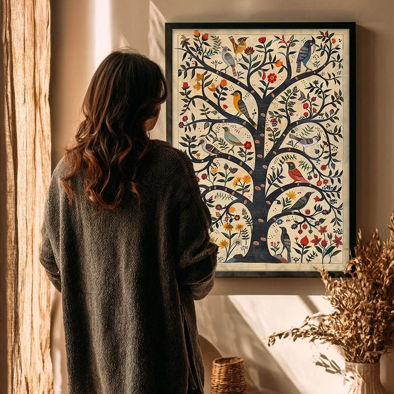 Bloomspire Tree of Life Folk Art Canvas Wall Painting With Black Frame media 6