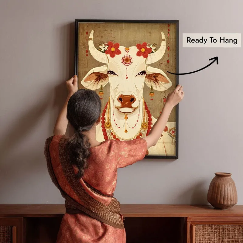 Sacred Cow Folk Art Canvas Wall Painting With Black Frame media 9