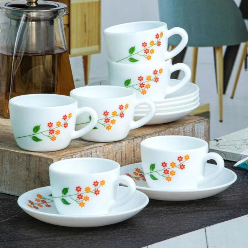Cello Flowery Max Mug Cup & Saucer (130 ML) - Twelve Piece Set media 1