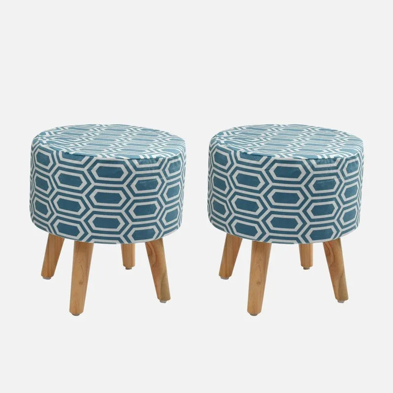 Hexora Blue Box Print Multicolor Engineered Wood Ottomans - Set Of Two media 3