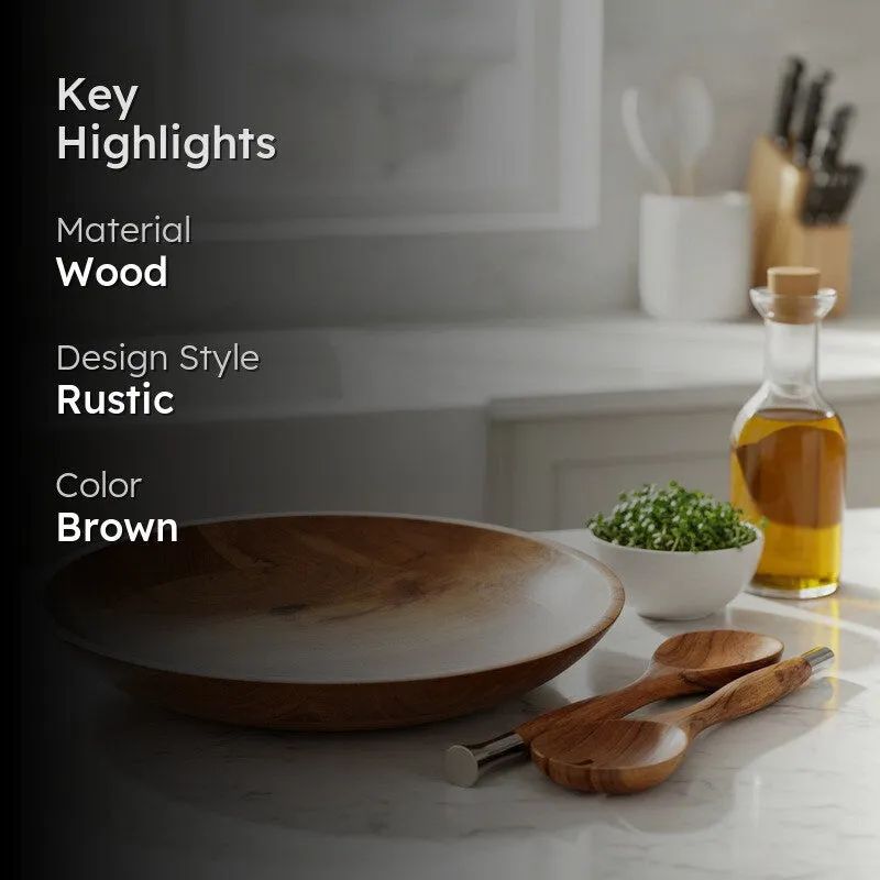 Verdant Shallow Wood Salad Bowl with Serving Spoons (1500 mL) - Three Piece Set media 2