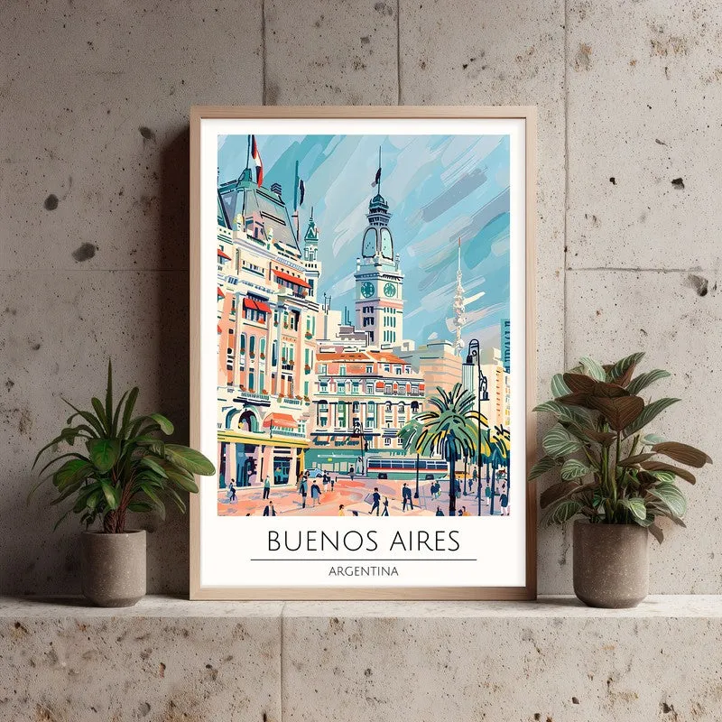 Vintage Buenos Aires Framed Canvas Archival Canvas Wall Painting - Natural Brown Frame media 3