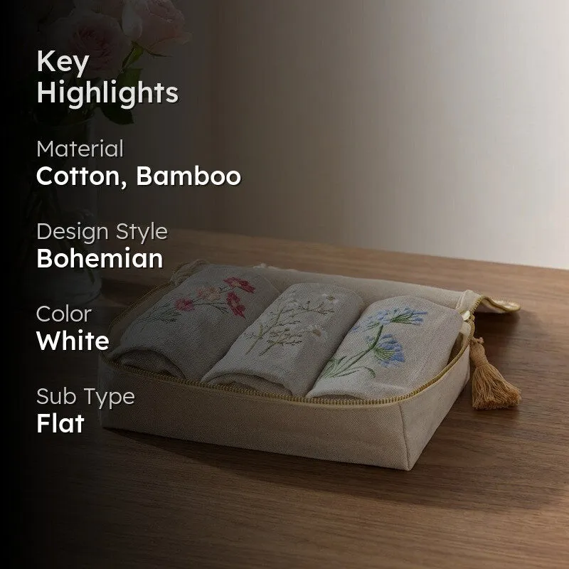 Classic Embroidered Bamboo Cotton Hand Towels with Canvas Box - Set Of Three media 2