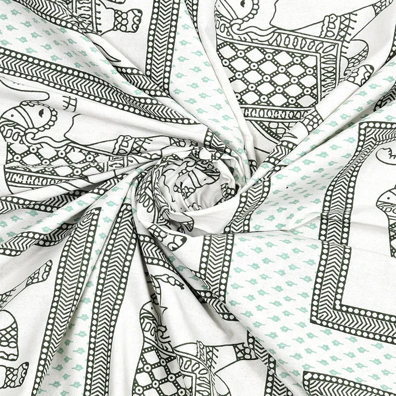Ethnik Tusker Cotton Bedsheet (Light Green, Grey) - 144 TC media 5