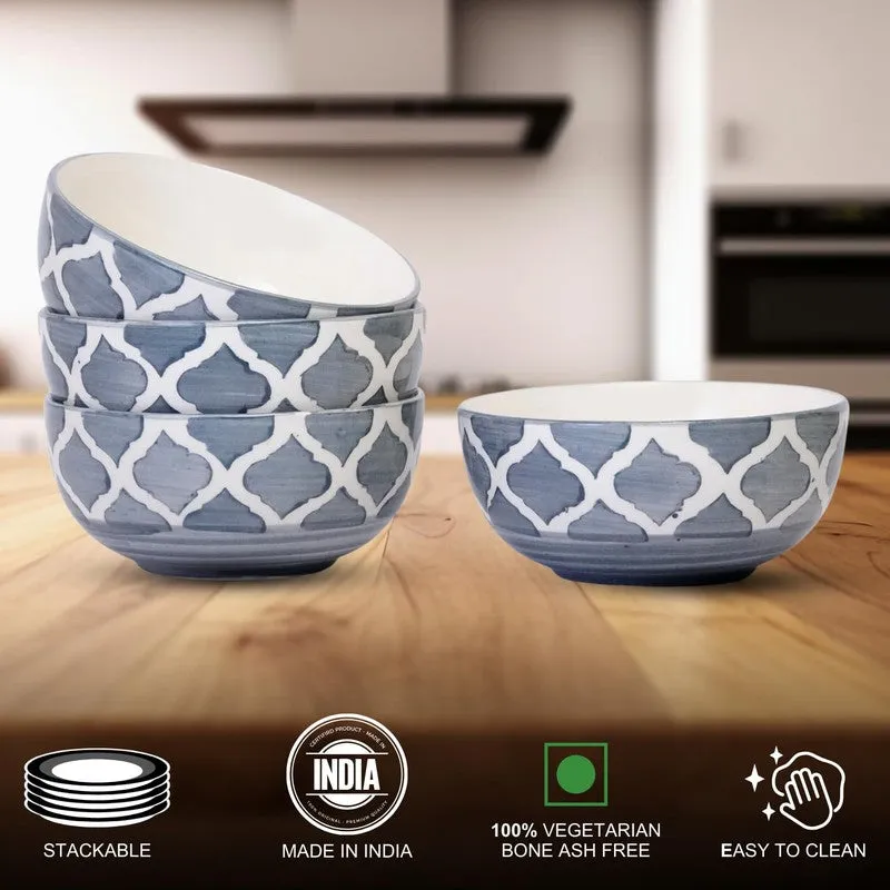 Savito Ceramic Snack Bowls (White,Blue, 200 mL Each) - Set Of Four media 7