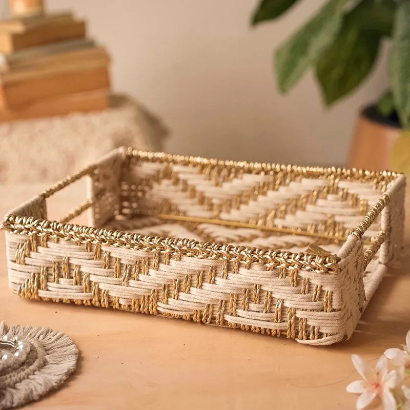 Artisan Woven (Cotton,Metal,Zari) Storage Basket media 3