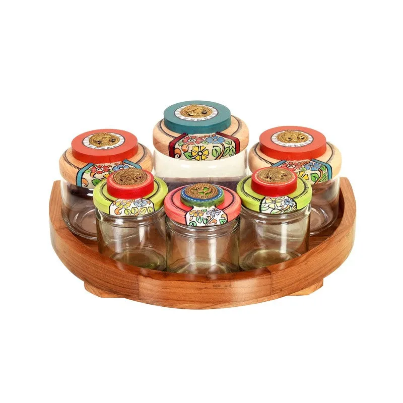 Ornara Handpainted Glass Jar Set With Wooden Base media 4