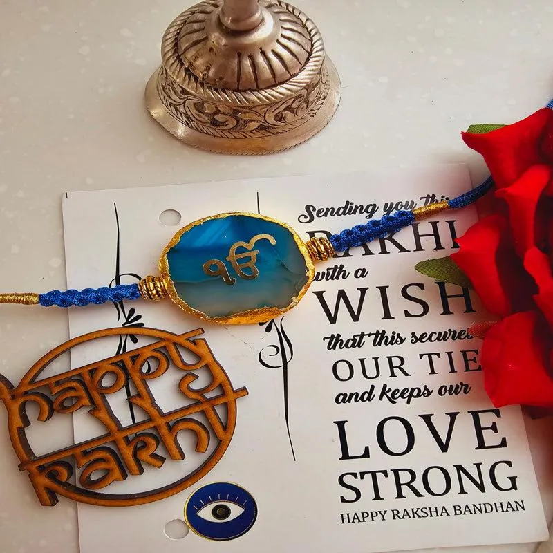 Ik Onkar Turquoise Agate Rakhi Gift Set media 3