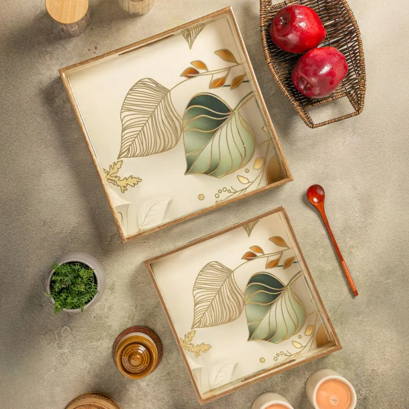 Golden Leaves Square Serving Tray - Set Of Two media 1