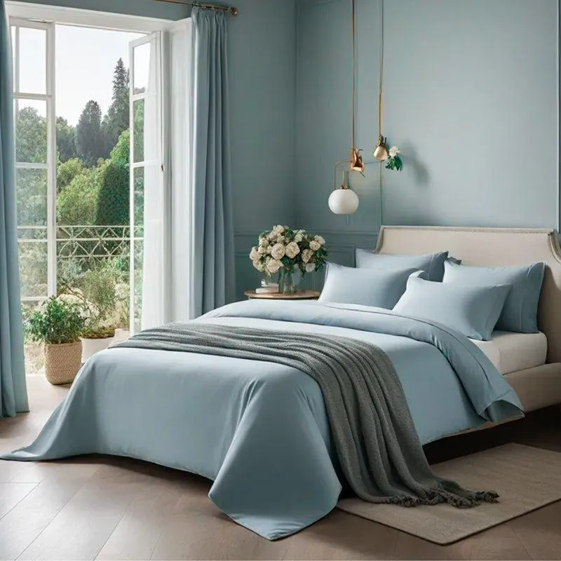 Plusherie Solid Cotton Bedsheet (Ice Blue ) - 600 TC media 4
