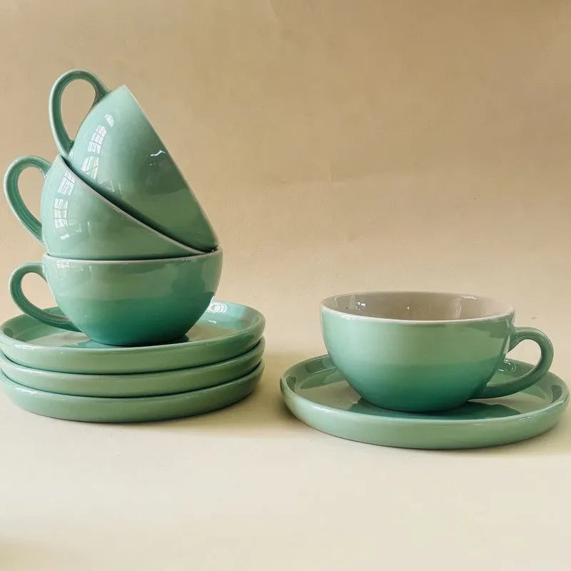 Ceramic Cup & Saucer (Sage Green/240 mL Each) - Set of Four media 5