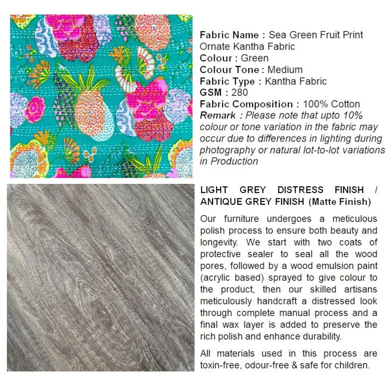 Jervon Sheesham Wooden Center Table with Stools and Cushions (Grey,Green) - Nine Piece Set media 9