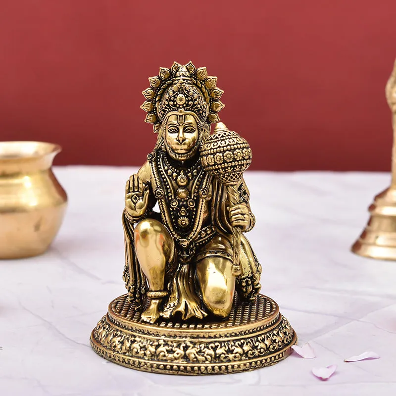 Blessed Bajrangbali Brass Idol - Gold media 6