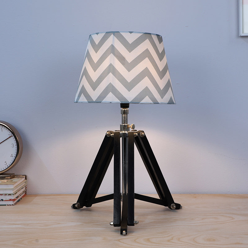 Chevron Light Printed Tripod Mango Wood Table Lamp - White