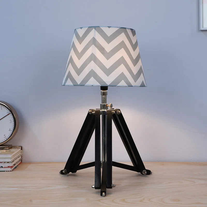 Chevron Light Printed Tripod Mango Wood Table Lamp - White media 1