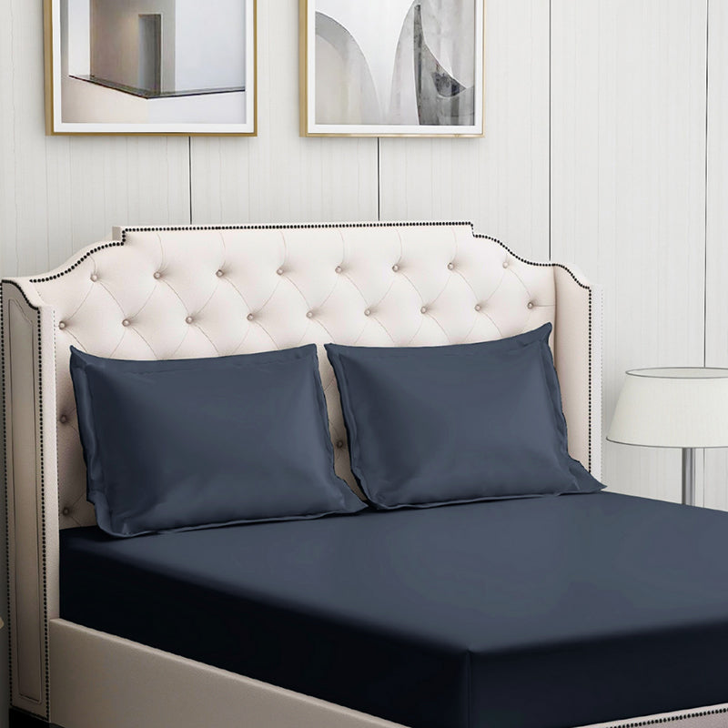 Moonweave Solid Cotton Bedsheet (Midnight Blue) - 400 TC media 5