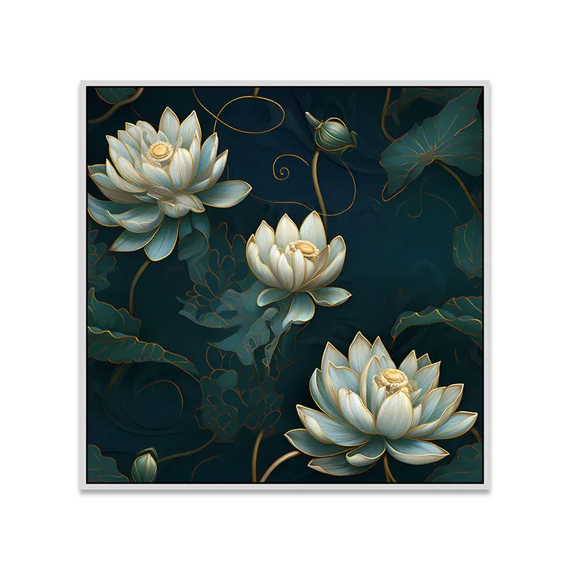 Neelathamara Canvas Wall Painting With Frame - White media 5