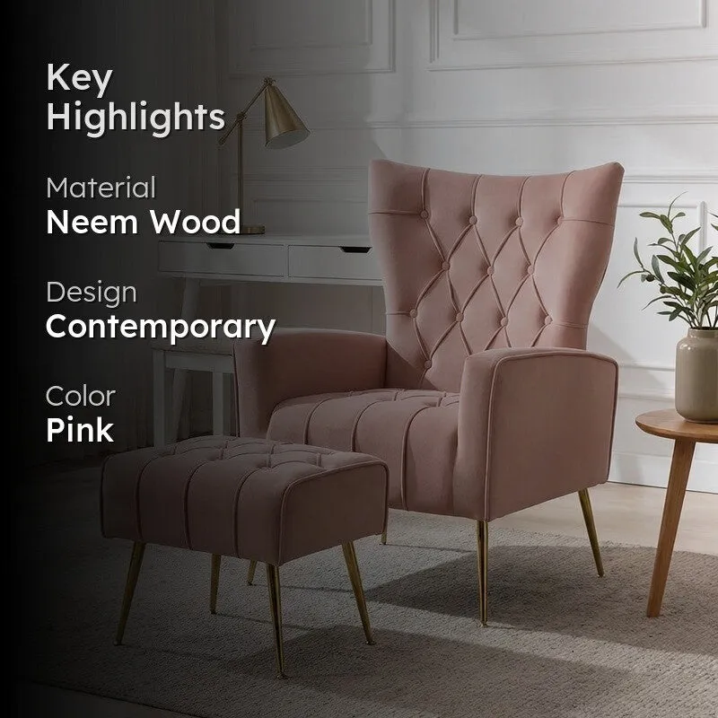 Simplex Neem Wood Lounge Chair (Pink) - Two Piece Set media 2