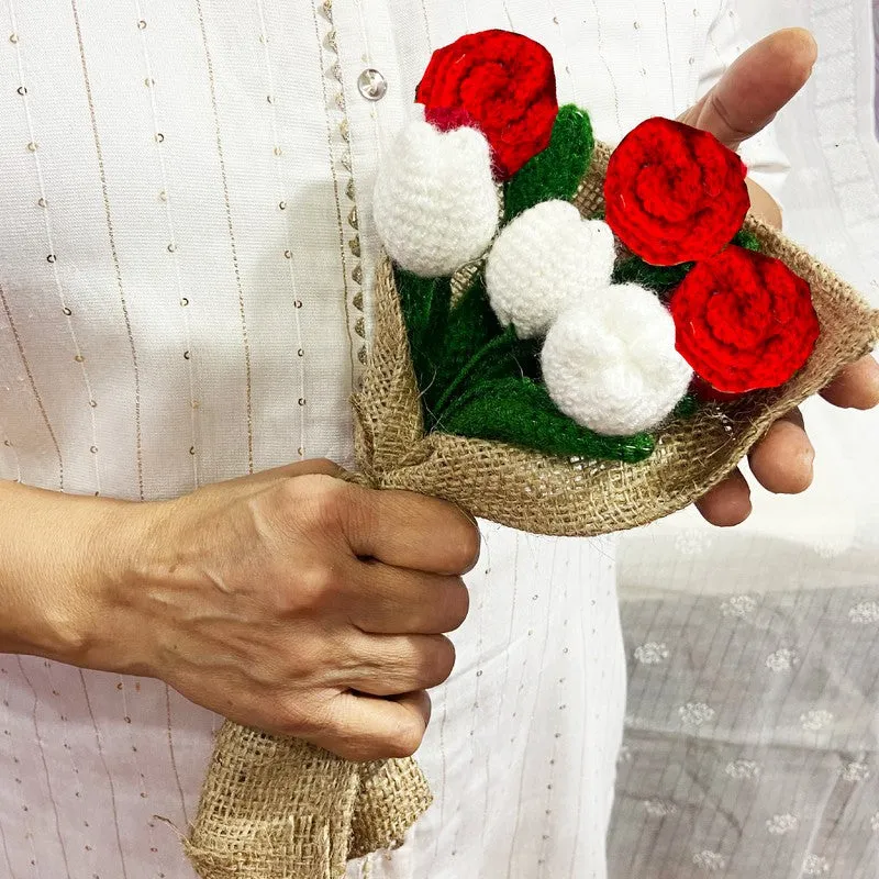 Crochet Handmade Rose Bouquet (Red,White) - Set Of Six media 1