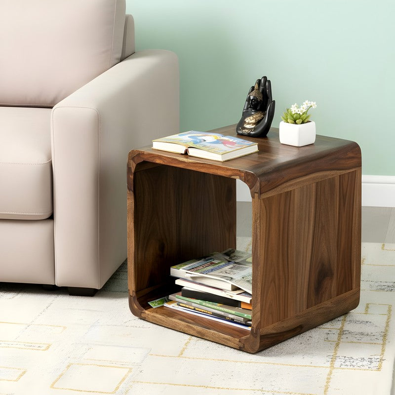Overox Sheesham Wooden Side & Bedside Table - Brown