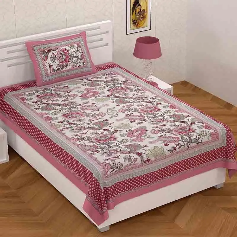 Gulab-E-Gulzaar Cotton Bedsheet (Magenta) - 144 TC media 1