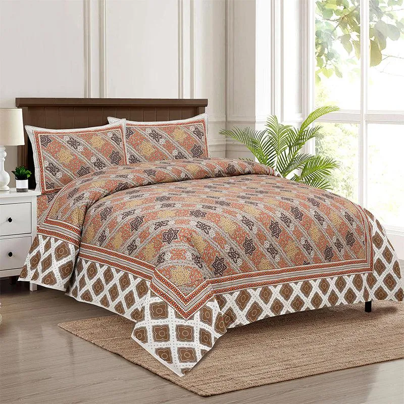 Karna Ethnic Cotton Bedsheet (Peach) - 180 TC media 1