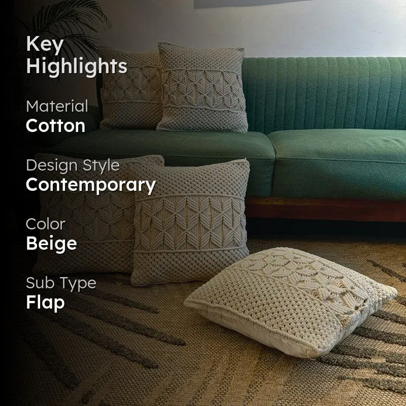 Studio String Macrame Knotwork Cotton Cushion Cover - Set Of Five media 2