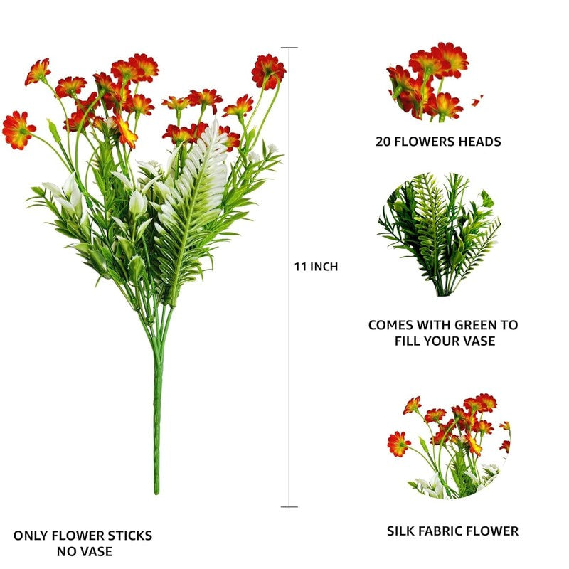 Bit-Daisy Silk Artificial Flowers Stick - Orange & Yellow media 10