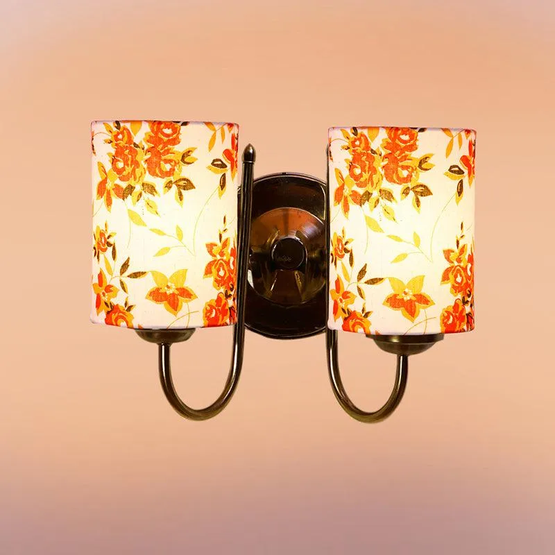 Veda Duo Ibis Floral Cylindrical Fabric & Metal Wall Lamp media 3