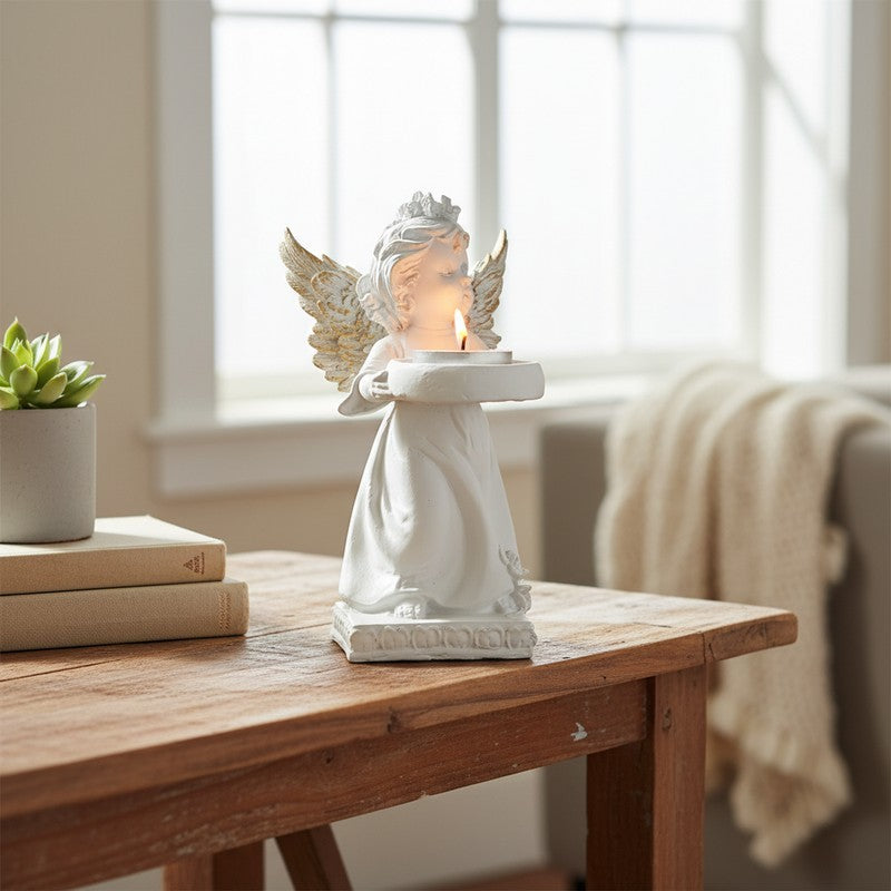 Angel Figurine Gold Wings Resin Tea Light Candle Holder