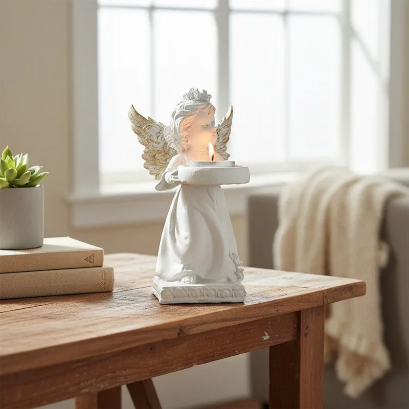 Angel Figurine Gold Wings Resin Tea Light Candle Holder media 1