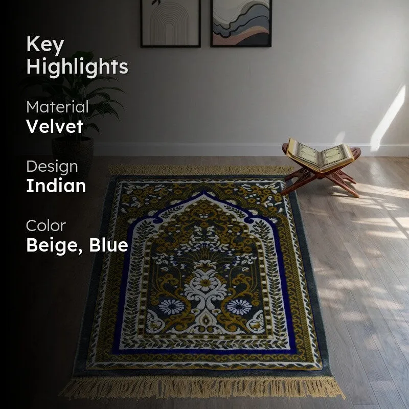 Sakinara Velvet Prayer Mat - Beige,Blue media 2