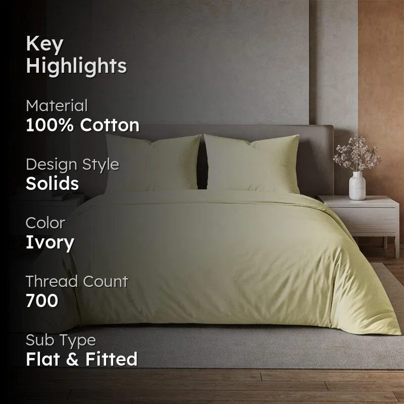 Freyda Solid Cotton Bedsheet (Yellow) - 700 TC media 2