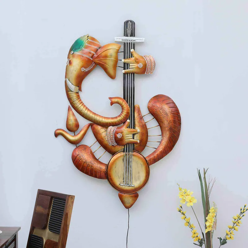 Ganesha with Veena Iron Wall Accent media 1