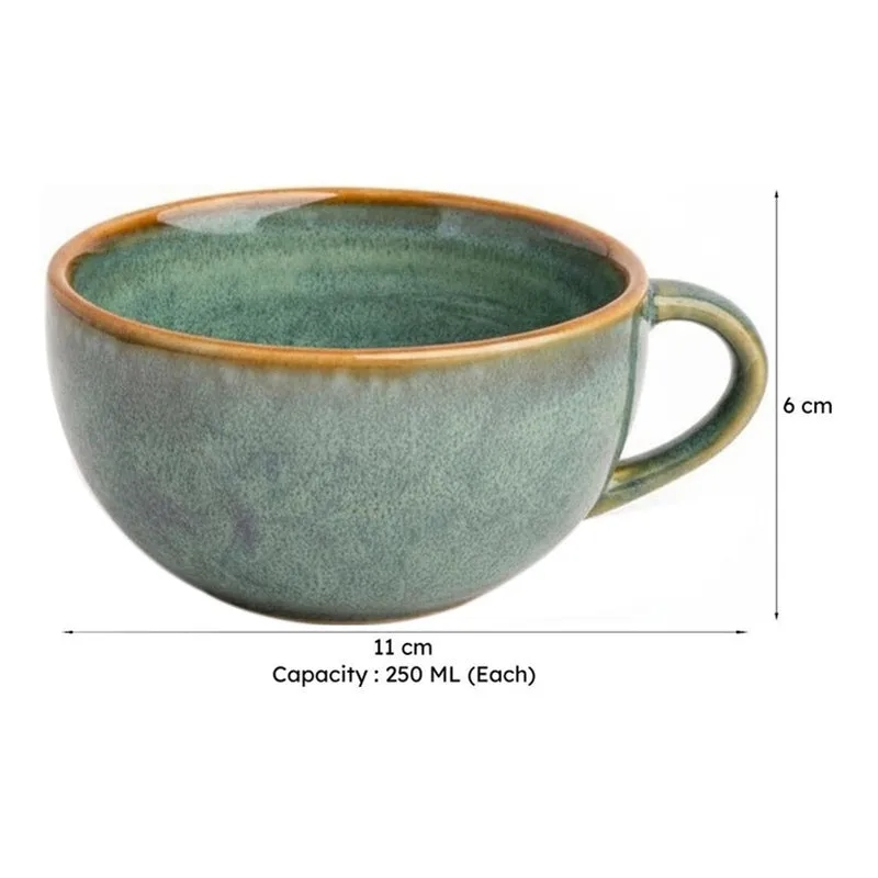 Cuddle Ceramic Tea Cup (250 mL Each),Light Green) - Set Of Six media 7
